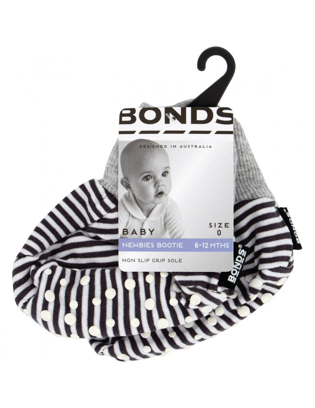 Bonds Newbies Cuff Bootie - Charcoal Stripe-Outlet Shop For Kids