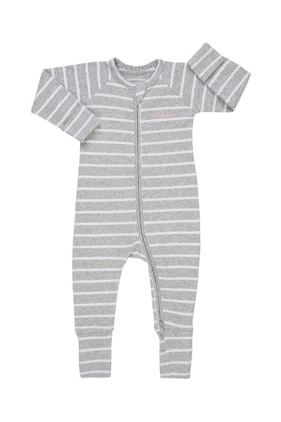 Bonds Ribbed Zip Wondersuit - New Grey Marle & White Stripe-Outlet Shop For Kids