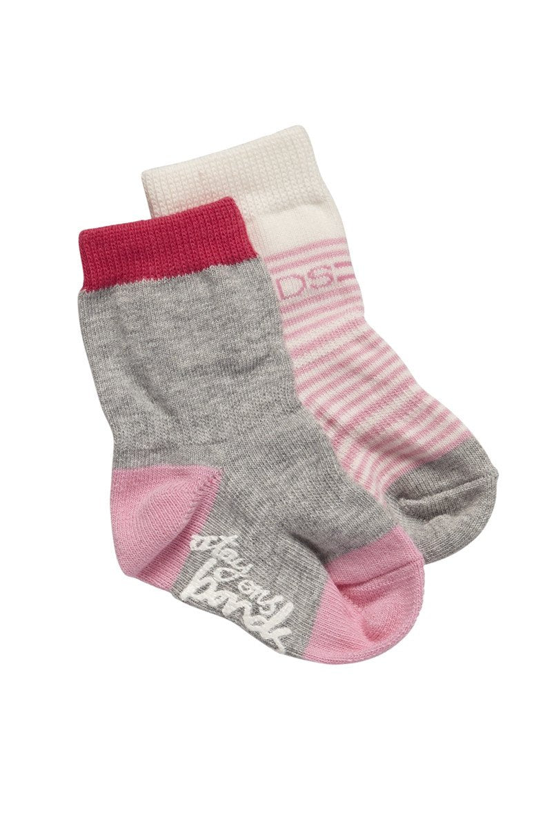 Bonds Stay On Crew Socks 2 Pack - Pink/Grey/Crisp-Outlet Shop For Kids