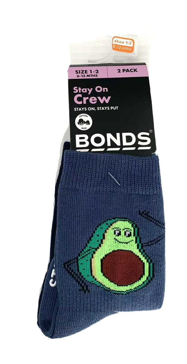 Bonds Baby Stay On Crew Socks 2 Pack - Avocado