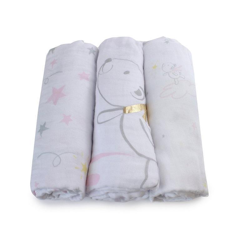 Bubba Blue Pink Wish Upon A Star 3pk Muslin Wraps-Outlet Shop For Kids