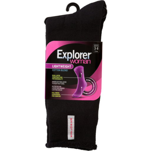 Explorer Womens Lightweight Cotton Sock 1 Pack - Black - Outlet Shop For Kids