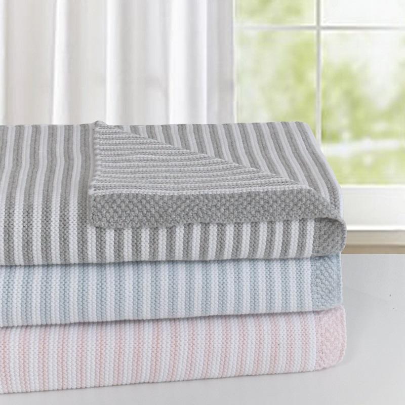 Living Textiles 100% Cotton Knit Stripe Blanket - Blue/White - Outlet Shop For Kids