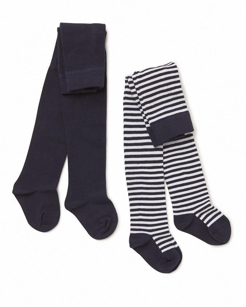 Marquise Girls 2 pk Knitted Cotton Tights - Navy/White-Outlet Shop For Kids