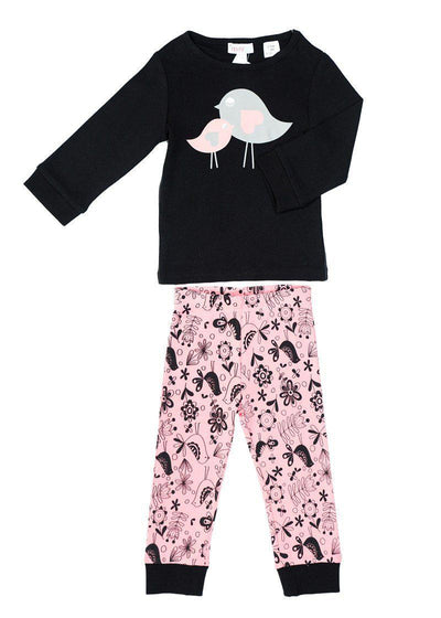 Minifin Girls Love Birds PJ Set - Pink/Black-Outlet Shop For Kids