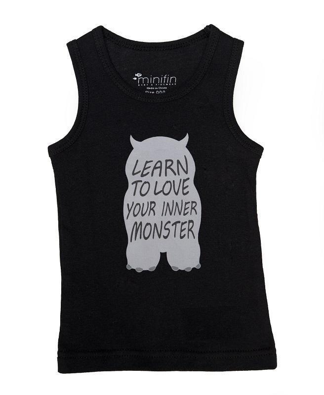Minifin Learn To Love Your Inner Monster Tank - Black-Outlet Shop For Kids