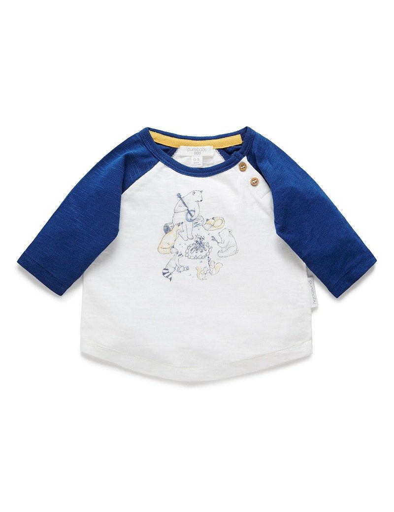 Purebaby Camping Long Sleeve Tee - Vanilla/Blueberry-Outlet Shop For Kids
