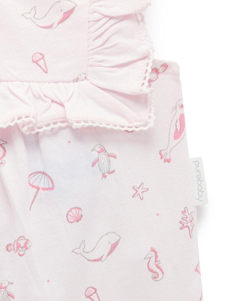 Purebaby Ruffle Bib Short Growsuit - Sorrento Print - Outlet Shop For Kids
