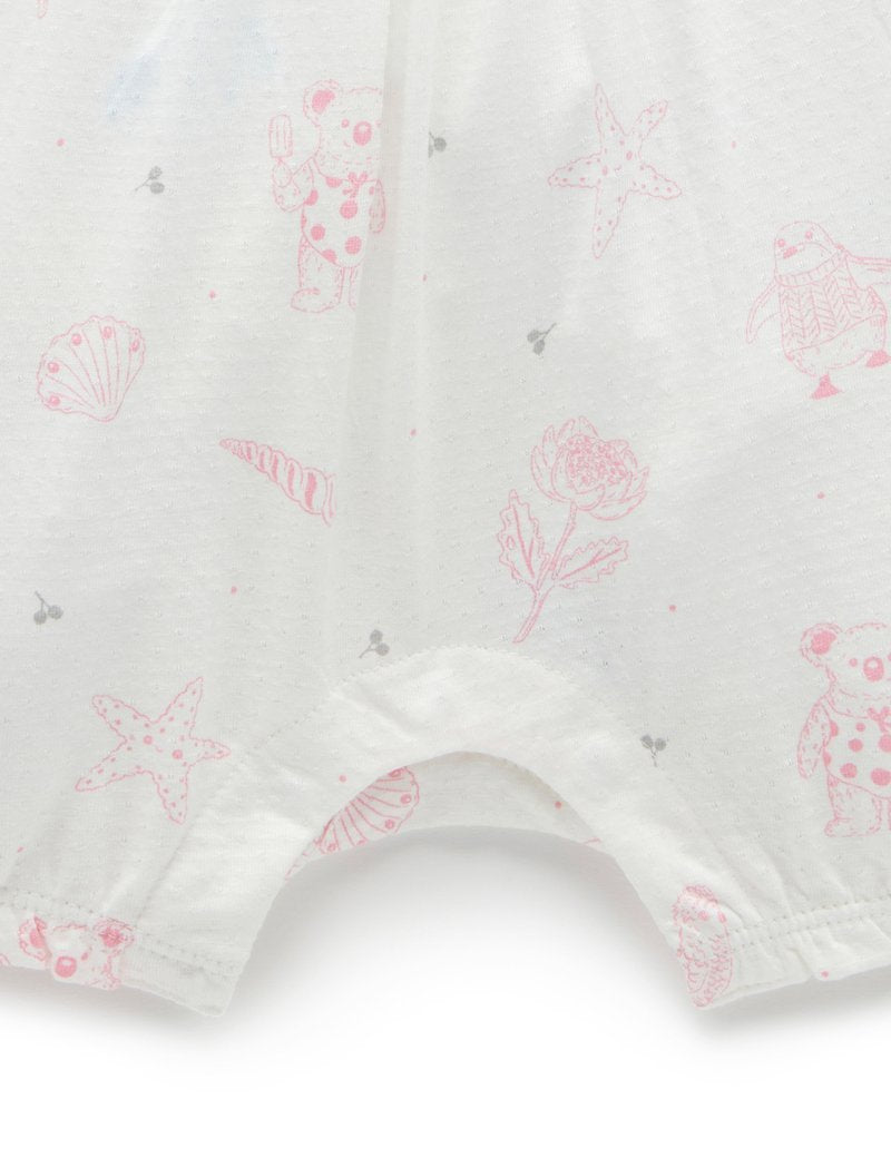 Purebaby Short Broderie Growsuit - Beach Days Print - Outlet Shop For Kids