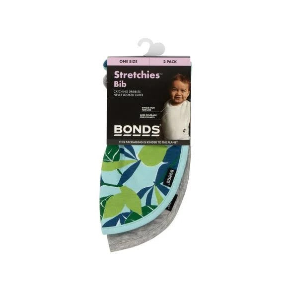 Bonds Baby Stretchies Bib 2 Pack - Leaf Print/Grey