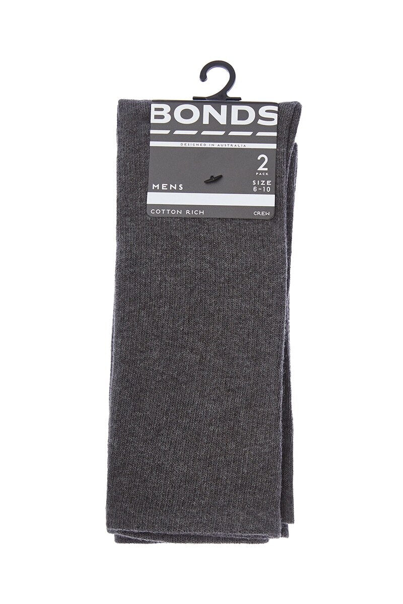 Bonds Mens Stay Up Crew Socks 2 Pack - Charcoal Marle