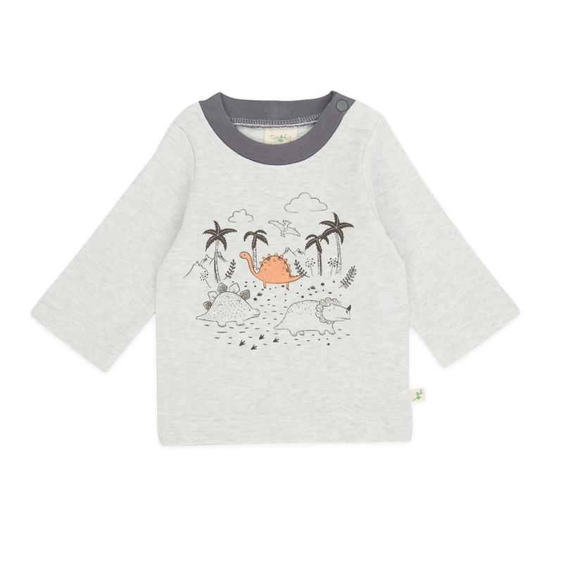 Tiny Twig Organic Long Sleeve Rib Neck Tee - Grey Marle/Dino-Outlet Shop For Kids