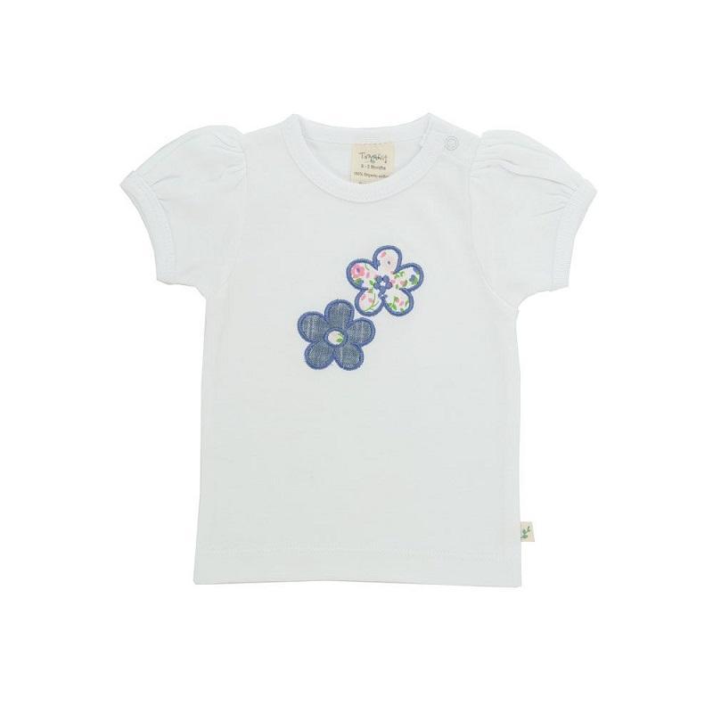 Tiny Twig Organic Puff Sleeve Tee - White With Flower Applique-Outlet Shop For Kids