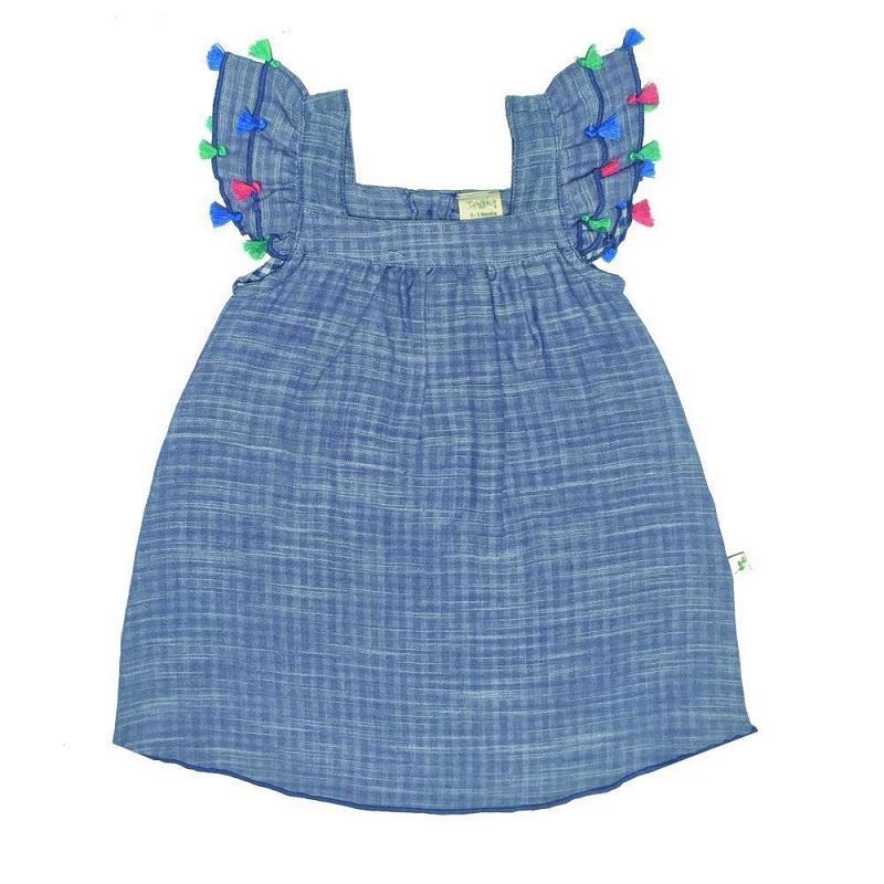 Tiny Twig Organic Tassel Dress - Blue Chambray-Outlet Shop For Kids