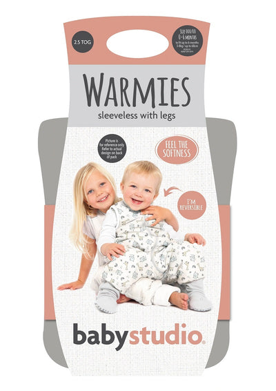 Baby Studio Warmies Sleeveless Cotton Sleeping Bag With Legs 2.5 TOG - Oatmeal/Rumble Jungle